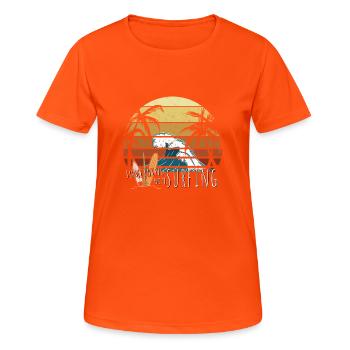 Quelque chose avec Surfing Casual Retro Surf Art - T-shirt respirant Femme - orange néon - Devant - AI Model Female 172 dark (172cm)