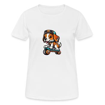Doux chien sur une planche à roulettes - T-shirt respirant Femme - blanc - Devant - AI Model Female 172 dark (172cm)