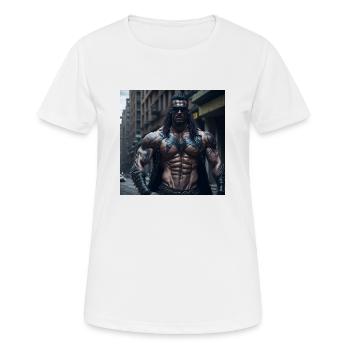 Future Cyberpunkt Warrior - Frauen T-Shirt atmungsaktiv - Weiß - Vorne - AI Model Female 172 dark (172cm)