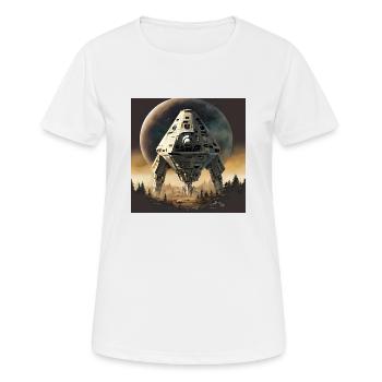 Futuristic space ship landing in forest - Women's Breathable T-Shirt - white - Front - AI Model Female 172 dark (172cm)