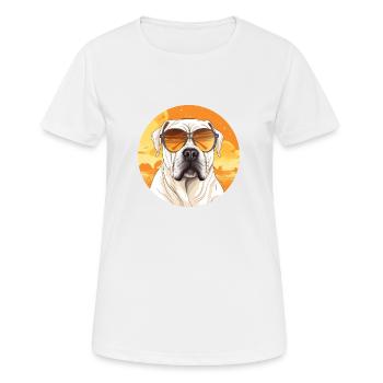 Summer Dog: Sunglasses & Strong Expression - Women's Breathable T-Shirt - white - Front - AI Model Female 172 dark (172cm)