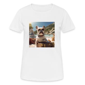 Französische Bulldogge mit Sonnenbrille am Strand - Frauen T-Shirt atmungsaktiv - Weiß - Vorne - AI Model Female 172 dark (172cm)