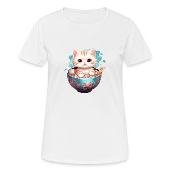 Kawaii Cat avec un bol de ramen - T-shirt respirant Femme - blanc - Devant - AI Model Female 172 dark (172cm)