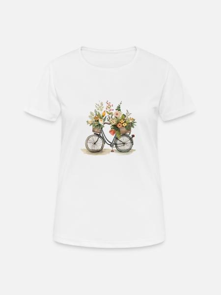 Fahrrad mit Blumen - Frauen T-Shirt atmungsaktiv - Weiß