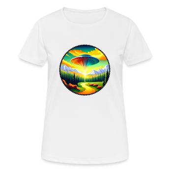 Peinture d’un OVNI dans les montagnes - T-shirt respirant Femme - blanc - Devant - AI Model Female 172 dark (172cm)