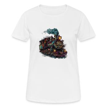 A steam locomotive, a symbol of human engineering - Women's Breathable T-Shirt - white - Front - AI Model Female 172 dark (172cm)