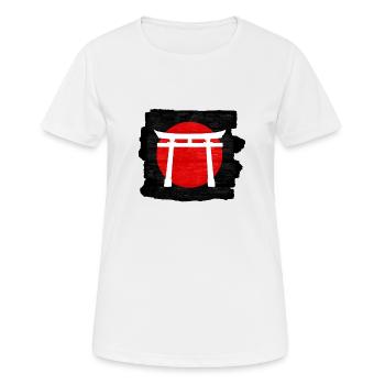Weißes Torii-Tor auf der Roten Sonne: Heiter und symbolisch - Frauen T-Shirt atmungsaktiv - Weiß - Vorne - AI Model Female 172 dark (172cm)