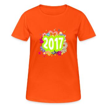 Jahr 2017 Jubiläum Groovy blumig - Frauen T-Shirt atmungsaktiv - Neonorange - Vorne - AI Model Female 172 dark (172cm)