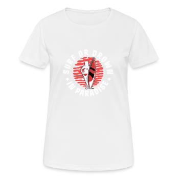 Retro Surfing Mädchen Surfen oder Ertrinken Sonnenuntergang - Frauen T-Shirt atmungsaktiv - Weiß - Vorne - AI Model Female 172 dark (172cm)