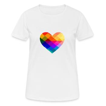 Geometrisches Herz in den Farben des LGBT-Regenbogens - Frauen T-Shirt atmungsaktiv - Weiß - Vorne - AI Model Female 172 dark (172cm)