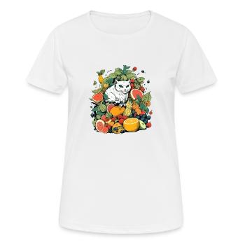 Mathéo, die Katze in der Frucht - Frauen T-Shirt atmungsaktiv - Weiß - Vorne - AI Model Female 172 dark (172cm)