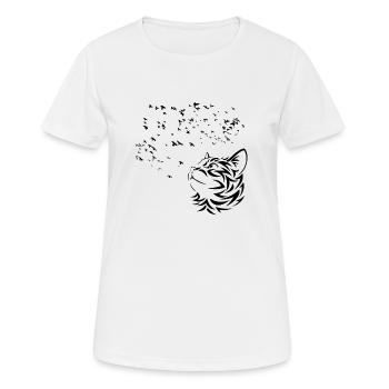 Chat regarde les Oiseaux volent - T-shirt respirant Femme - blanc - Devant - AI Model Female 172 dark (172cm)