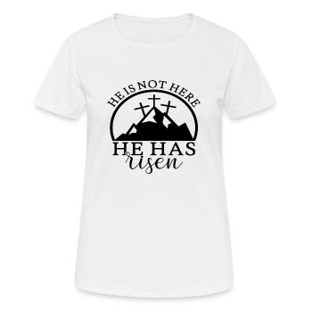 Il n’est pas là, il s’est levé - T-shirt respirant Femme - blanc - Devant - AI Model Female 172 dark (172cm)