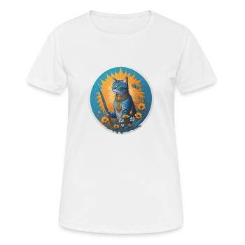 Die blaue Sommerwächterkatze - Frauen T-Shirt atmungsaktiv - Weiß - Vorne - AI Model Female 172 dark (172cm)