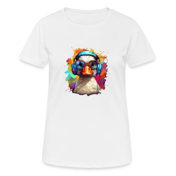 Funky Ente mit Kopfhörern und Brille - Frauen T-Shirt atmungsaktiv - Weiß - Vorne - AI Model Female 172 dark (172cm)