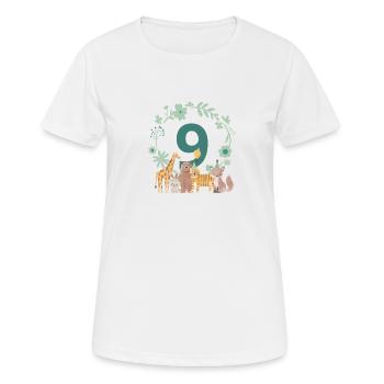 9. Jubiläum - Tiere zum neunten Jubiläum - Frauen T-Shirt atmungsaktiv - Weiß - Vorne - AI Model Female 172 dark (172cm)