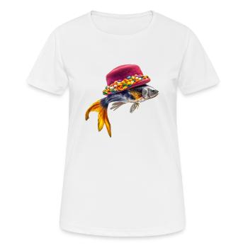 Fisch mit Hut - Frauen T-Shirt atmungsaktiv - Weiß - Vorne - AI Model Female 172 dark (172cm)