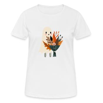 Fantôme avec bouquet de fleurs - T-shirt respirant Femme - blanc - Devant - AI Model Female 172 dark (172cm)
