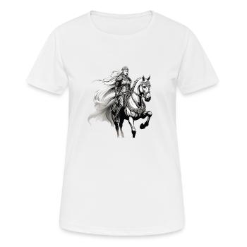 Stolze Walküre Brunhilde reitet auf einem Pferd - Frauen T-Shirt atmungsaktiv - Weiß - Vorne - AI Model Female 172 dark (172cm)