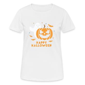 Gift 'Happy Halloween', Ghost & Pumpkin - Women's Breathable T-Shirt - white - Front - AI Model Female 172 dark (172cm)