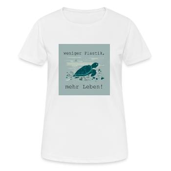 Weniger Plastik, mehr Leben - Frauen T-Shirt atmungsaktiv - Weiß - Vorne - AI Model Female 172 dark (172cm)
