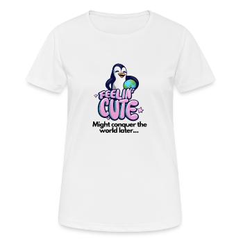 Feelin Cute: Lustiger Spruch mit Pinguin-Design - Frauen T-Shirt atmungsaktiv - Weiß - Vorne - AI Model Female 172 dark (172cm)