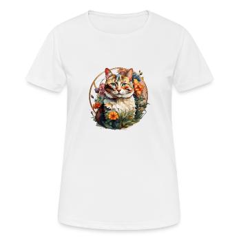 Katzenportrait im Jugendstil - Frauen T-Shirt atmungsaktiv - Weiß - Vorne - AI Model Female 172 dark (172cm)