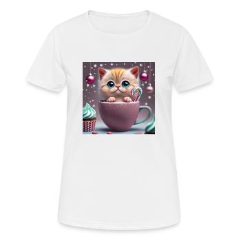 cat in a cup - Women's Breathable T-Shirt - white - Front - AI Model Female 172 dark (172cm)