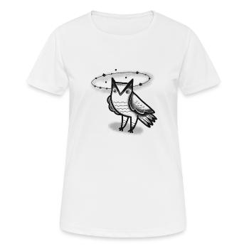Eule im Tat-Stil dreht sich im Universum - Frauen T-Shirt atmungsaktiv - Weiß - Vorne - AI Model Female 172 dark (172cm)