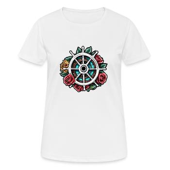 Steering Wheel / Anchor / Roses / Ahoy / Ship / Boat - Women's Breathable T-Shirt - white - Front - AI Model Female 172 dark (172cm)