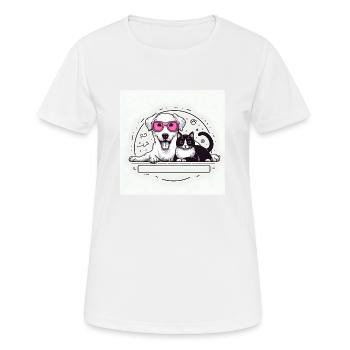 chat et chien - T-shirt respirant Femme - blanc - Devant - AI Model Female 172 dark (172cm)
