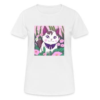 sweet animekitten in flowers - Frauen T-Shirt atmungsaktiv - Weiß - Vorne - AI Model Female 172 dark (172cm)