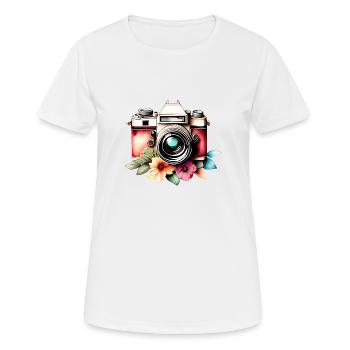 Photographe, Photographes, Drôle, Photographier, Appareil photo - T-shirt respirant Femme - blanc - Devant - AI Model Female 172 dark (172cm)