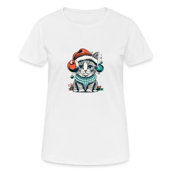 Chat de Noël - T-shirt respirant Femme - blanc - Devant - AI Model Female 172 dark (172cm)
