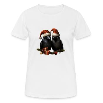 Weihnachtliche Raben Hugin und Munin mit Mützen - Frauen T-Shirt atmungsaktiv - Weiß - Vorne - AI Model Female 172 dark (172cm)