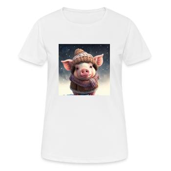 cute dressed up Winter Piglet - Women's Breathable T-Shirt - white - Front - AI Model Female 172 dark (172cm)