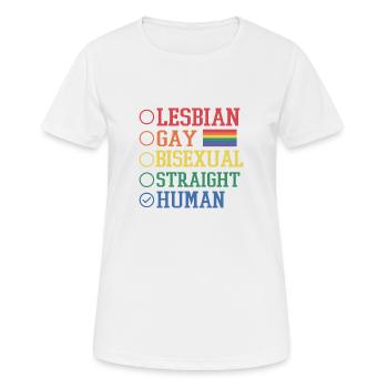 Lesbienne, Gay, Bisexuel, Hétéro, Humain - T-shirt respirant Femme - blanc - Devant - AI Model Female 172 dark (172cm)