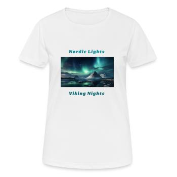 Panorama des aurores boréales avec un dicton viking - T-shirt respirant Femme - blanc - Devant - AI Model Female 172 dark (172cm)