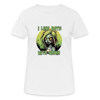 Zombie - I LIKE BOYS WITH BRAIN - Frauen T-Shirt atmungsaktiv - Weiß - Vorne - AI Model Female 172 dark (172cm)
