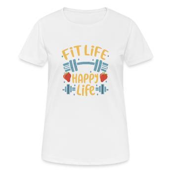 Fit Life Happy Life Fitnessstudio und Fit Lifestyle Design - Frauen T-Shirt atmungsaktiv - Weiß - Vorne - AI Model Female 172 dark (172cm)
