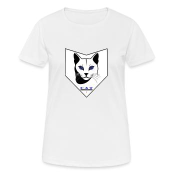 Schwarz-Weiß Katzenkopf -Indigo Augen mit CAT Text - Frauen T-Shirt atmungsaktiv - Weiß - Vorne - AI Model Female 172 dark (172cm)