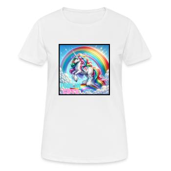 Unicorn on a rainbow - Frauen T-Shirt atmungsaktiv - Weiß - Vorne - AI Model Female 172 dark (172cm)