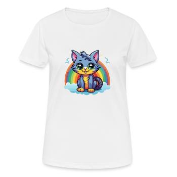 Lebendiges Regenbogenkätzchen-Kunstwerk - Frauen T-Shirt atmungsaktiv - Weiß - Vorne - AI Model Female 172 dark (172cm)