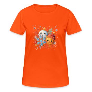 glückliche Schneeflocken - Frauen T-Shirt atmungsaktiv - Neonorange - Vorne - AI Model Female 172 dark (172cm)