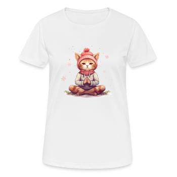Yoga Shirt / Katze Lotussitz Illustration - Frauen T-Shirt atmungsaktiv - Weiß - Vorne - AI Model Female 172 dark (172cm)