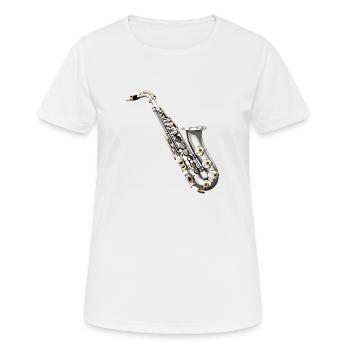 The saxophone is a woodwind instrument - Women's Breathable T-Shirt - white - Front - AI Model Female 172 dark (172cm)