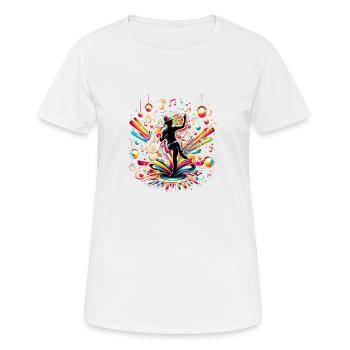Tanzende Melodie – Farbige Musikwelt - Frauen T-Shirt atmungsaktiv - Weiß - Vorne - AI Model Female 172 dark (172cm)