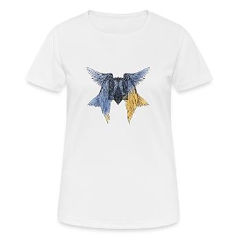geflügelte Dreizack der Ukraine mit der Flagge - Frauen T-Shirt atmungsaktiv - Weiß - Vorne - AI Model Female 172 dark (172cm)
