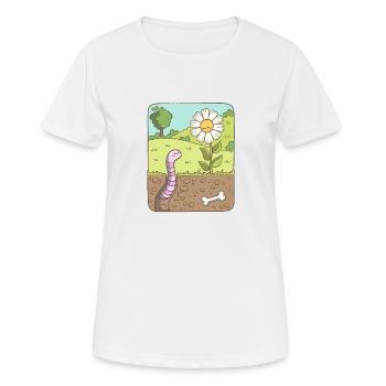 Regenwurm schaut zur Blume - Frauen T-Shirt atmungsaktiv - Weiß - Vorne - AI Model Female 172 dark (172cm)