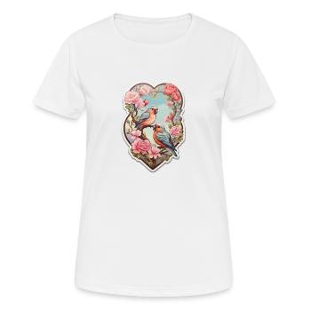 Deux tourtereaux assis sur un as en forme de cœur - T-shirt respirant Femme - blanc - Devant - AI Model Female 172 dark (172cm)